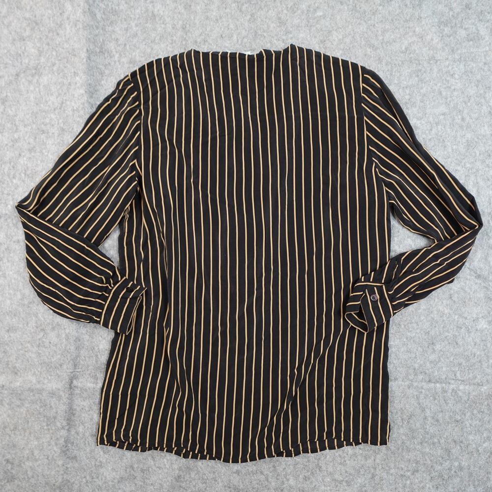 Neiman Marcus Top Womens 10 Silk Blouse Button Front Striped Collarless Long Slv - Picture 4 of 8
